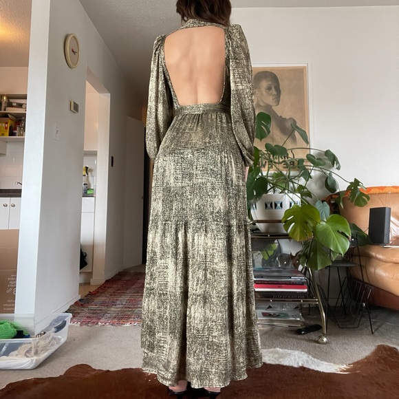 BA&SH SADDIE CUT OUT BACKLESS METALLIC LONG SLEEVE GOLD GOWN DRESS SZ 1 - Picture 6 of 6